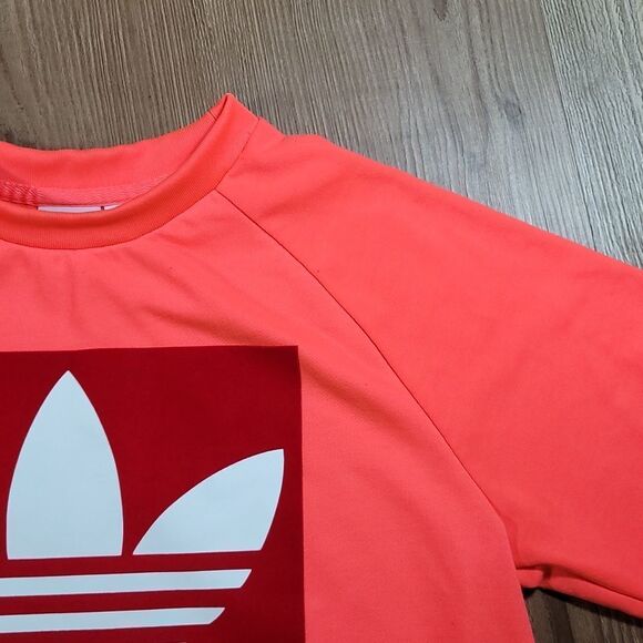 🔺️Adidas Neon Pink Trefoil Logo Crewneck Long Sleeve Sweatshirt Medium - Picture 7 of 12